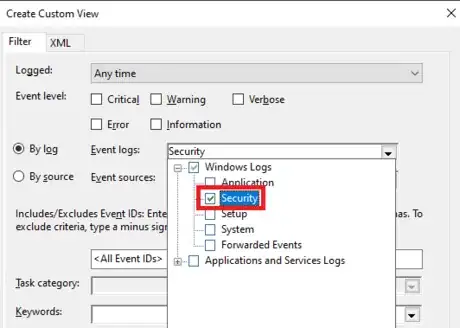 Image titled Event Viewer Create Custom View Select Security.png