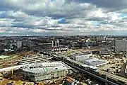 Nizhegorodskaya railway station in 2020. It is located in the lower level. Nizhegorodskaya metro station of the Bolshaya Koltsevaya and Nekrasovskaya lines is located underground while Nizhegorodskaya metro station of the Moscow Central Circle is in the upper level.