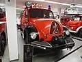 Early design Magirus Mercur four wheel drive pumper with round hood as used in many German fire departments in the late 1950s