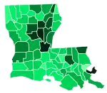 Support for Duke by parish:&nbsp;&nbsp;>8%&nbsp;&nbsp;7–8%&nbsp;&nbsp;6–7%&nbsp;&nbsp;5–6%&nbsp;&nbsp;4–5%&nbsp;&nbsp;3–4%&nbsp;&nbsp;2–3%&nbsp;&nbsp;1–2%&nbsp;&nbsp;<1%
