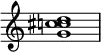 {
\override Score.TimeSignature #'stencil = ##f
\relative c'' {
\clef treble \time 4/4
<g c! cis d>1
} }