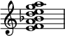 {
\override Score.TimeSignature #'stencil = ##f
\relative c' {
\clef treble \time 4/4
<e f a bes d e g a>1
} }