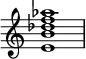 {
\override Score.TimeSignature #'stencil = ##f
\relative c' {
\clef treble \time 4/4
<e b' des f aes>1
} }