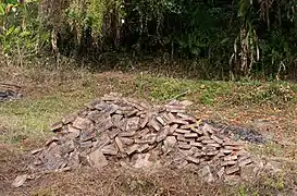 A stack of bricks of Bishmak Nagar ruins.