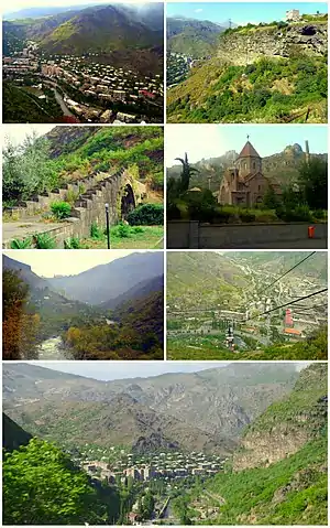 From top left:Alaverdi skyline&nbsp;• Old caves in Alaverdi Alaverdi-Sanahin bridge&nbsp;• Gregory of Narek ChurchDebed River&nbsp;• The copper combine and cable carPanoramic view of Alaverdi