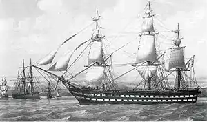 Portrait of Alexandre&nbsp;(1857) as a gunnery school ship, her engine removed after 1873. by François Roux.