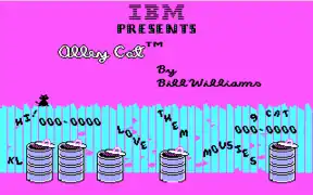 Example of typical 320&nbsp;×&nbsp;200 CGA graphics on "Alley Cat", an early MS-DOS game