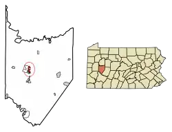 Location of Kittanning in Armstrong County, Pennsylvania.