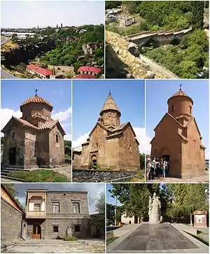 From top left:
Ashtarak town&nbsp;• Ashtarak bridge of 1664Karmravor Church&nbsp;• Saint Marianeh Church&nbsp;• Surp Sarkis ChurchHouse-museum of Perch Proshyan&nbsp;• the statue of Nerses Ashtaraketsi