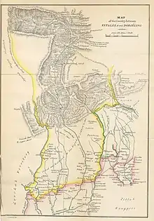 1838 map of country between Titaleea and Darjeeling