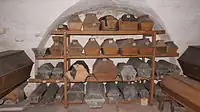 A row of children coffins in the burial vault of Bad Homburg Castle, Germany.