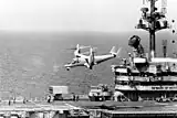 The experimental Bell XV-15 executes a vertical take off from  Tripoli in 1983.