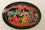 Mstyora miniature brooch:scene from The Tale of Tsar Saltan