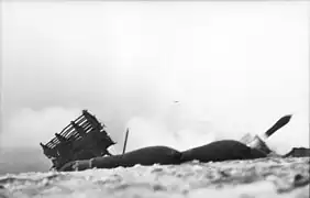 30&nbsp;cm Nebelwerfer rocket in flight