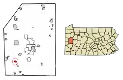 Location of Evans City in Butler County, Pennsylvania.