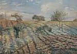 Hoarfrost: Old Road to Ennery, Pontoise; by Camille Pissarro; 1873; oil on canvas; 64.7 x 92.6&nbsp;cm; Musée d'Orsay (Paris)