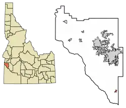 Location of Melba in Canyon County, Idaho.