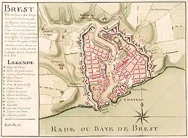 Image 5BrestMap: Unknown; Restoration: S. DénielA map of the the French city of Brest, dated to around 1700. Located in the Finistère department of Brittany, Brest lies in a sheltered bay close to the western extremity of metropolitan France. Originally named Bresta, possibly derived from a Celtic word meaning hill, the city came under the rule of the duke of Brittany in 1240. From 1342 to 1397 the city was under English rule, and became part of France in 1491 when a marriage unified Brittany with the French crown. Cardinal Richelieu designated the city a major naval base in 1631, a status it retains today. The city centre was mostly rebuilt after heavy Allied bombing during World War II.More selected pictures