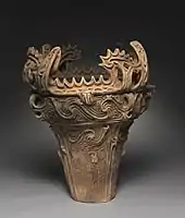 'Flame-style' vessel, Neolithic Jōmon period; c. 2750 BCE; earthenware with carved and applied decoration; height: 61&nbsp;cm, diameter: 55.8&nbsp;cm