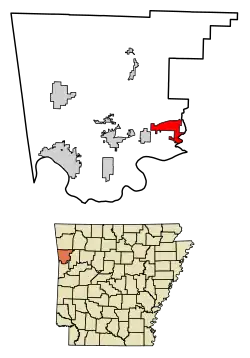 Location of Mulberry in Crawford County, Arkansas.