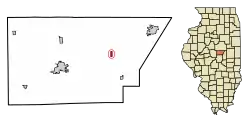 Location of De Witt in De Witt County, Illinois.