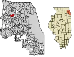Location of Roselle in DuPage County, Illinois.