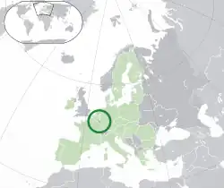 Location of&nbsp;Luxembourg&nbsp;(dark green)–&nbsp;in Europe&nbsp;(green &&nbsp;dark gray)–&nbsp;in the European Union&nbsp;(green)