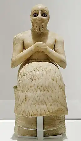 The Statue of Ebih-Il; c. 2400 BCE; gypsum, schist, shells and lapis lazuli; height: 52.5&nbsp;cm; Louvre (Paris)