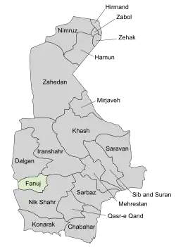 Location of Fanuj County in&nbsp;Sistan&nbsp;and&nbsp;Baluchestan province