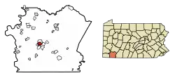 Location of Uniontown in Fayette County, Pennsylvania.