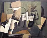 Georges Braque, 1918, Rhum et guitare (Rum and Guitar), oil on canvas, 60 × 73&nbsp;cm, Colección Abelló, Madrid