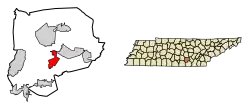Location of Coalmont in Grundy County, Tennessee.