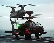 Apache and Chinook at sea on HMS&nbsp;Ocean