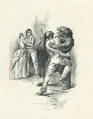 Image 15The Last of the MohicansIllustration: Frank T. Merrill; restoration: Chris WoodrichAn illustration from 1896 edition of James Fenimore Cooper's The Last of the Mohicans. Set during the French and Indian War, the novel details the transport of two young women to Fort William Henry. Among the caravan guarding the women are the frontiersman Natty Bumppo, the Major Duncan Heyward, and the Indians Chingachgook and Uncas. In this scene, Bumppo (disguised as a bear) fights against the novel's villain, Magua, as two of his compatriots look on.More selected pictures