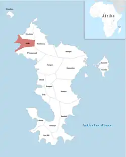 Location of the commune (in red) within Mayotte