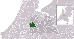 Highlighted position of Woerden in a municipal map of Utrecht