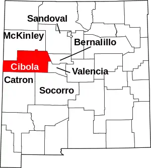 State map highlighting Cibola County