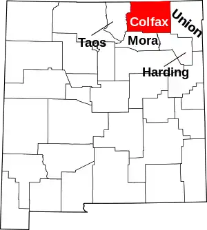 State map highlighting Colfax County