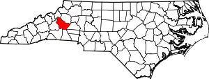 Map of North Carolina highlighting Burke County