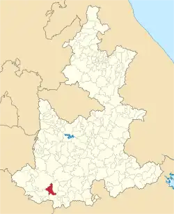 Location of the municipality in Puebla