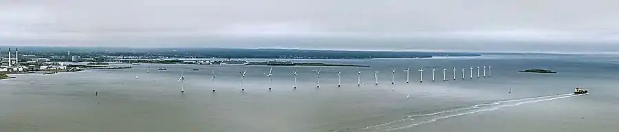 Aerial view on landing at Copenhagen Airport on an overcast day.