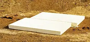 Artist's conception of the planned San Andreas Fault Sculpture Project showing the one-acre slab as it might look after having been (purposefully) cracked into two offset halves by tectonic forces.