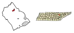 Location of Sunbright in Morgan County, Tennessee.