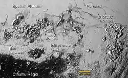 Hillary Montes and Tenzing Montes on Pluto(context; 14&nbsp;July 2015).