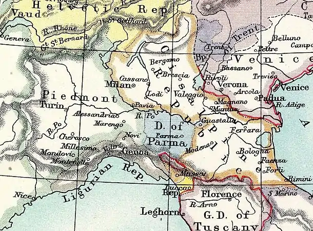 1799: sister republics in northern Italy.&nbsp;&nbsp;Piedmontese Republic