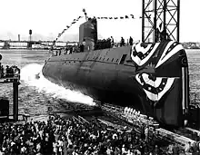 Image 47The launching ceremony of the USS&nbsp;Nautilus January 1954. In 1958 it would become the first vessel to reach the North Pole. (from Nuclear power)