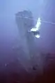 Navy diver and survey line at the stack in 1987