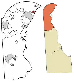 Location of Bellefonte in New Castle County, Delaware.