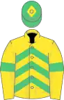 Yellow and emerald green chevrons, emerald green armlet, emerald green cap, yellow diamond
