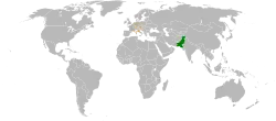 Map indicating locations of Pakistan and Switzerland